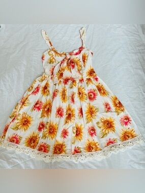 Vintage Liz Lisa Sunflower Print Dress Yellow Floral Pattern Lace Sweet Lolita